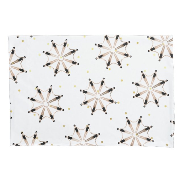 Modern Artistic Synchronised Swimmers Gold Dots  Pillowcase (Front)