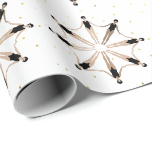 Modern Artistic Synchronised Swimmers Gold Dots Wrapping Paper