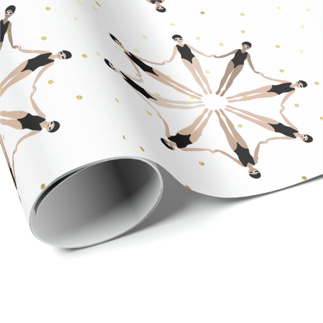 Modern Artistic Synchronised Swimmers Gold Dots   Wrapping Paper (Roll Corner)