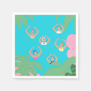 Modern Artistic Synchronized Swimmers Pool Napkin