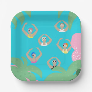 Modern Artistic Synchronized Swimmers Pool Paper Plate