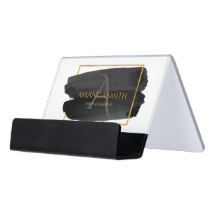 Modern Artistic Watercolor and Gold  Desk Business Card Holder