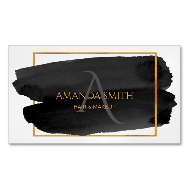 Modern Artistic Watercolor and Gold  Magnetic Business Card (Front)