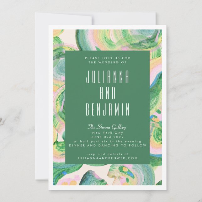 Modern Artsy Abstract Green Watercolor Wedding Invitation (Front)