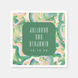 Modern Artsy Abstract Green Watercolor Wedding Napkin