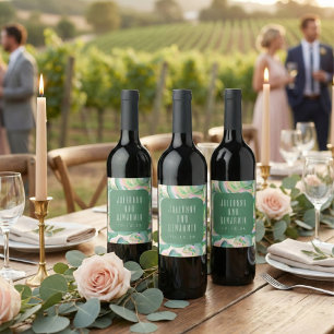Modern Artsy Abstract Green Watercolor Wedding  Wine Label
