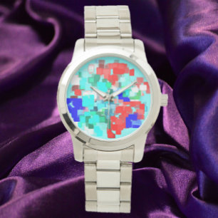 Modern Artsy Abstract Red Blue Watch
