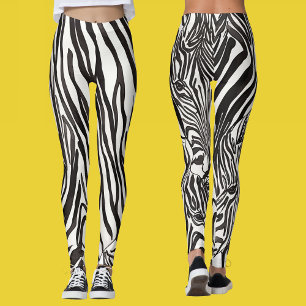 Modern Artsy Black And White Zebra Stripes Leggings