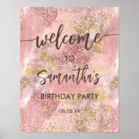 Modern Artsy Girly Pink Faux Gold Glitter Welcome