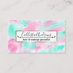 Modern Artsy Neon Pink Teal Abstract Paint Business Card