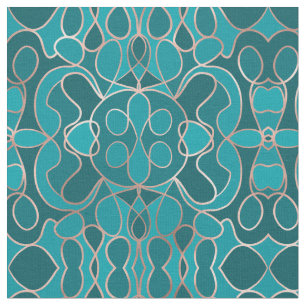 Modern Artsy Ocean Blue Rose Gold Geometric Fabric
