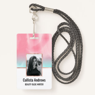 Modern Artsy Pink Aqua Watercolor Gradient ID Badge