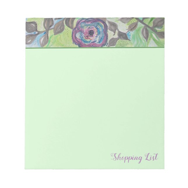 Modern Artsy Purple Flower Shopping List Notepad (Front)