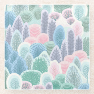 Modern Artsy Winter Trees Glass Coaster