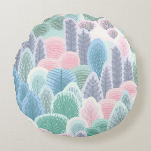 Modern Artsy Winter Trees Round Cushion