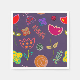 Modern arty purple and pink flowers napkin
