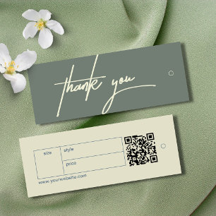 Modern Ash Green Thank You Label Clothing Hang Tag