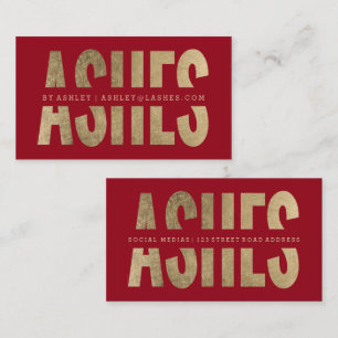 Modern ashes cut out faux gold typography red business card