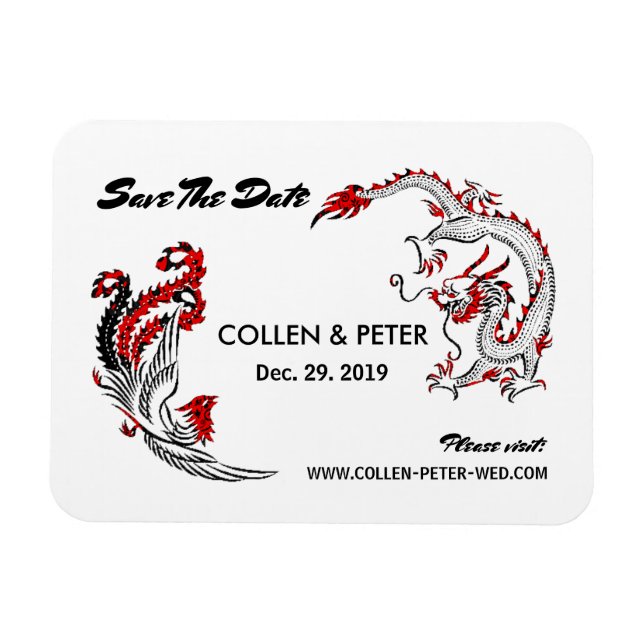 Modern Asian Chinese Dragon-Phoenix Save The Date Magnet (Horizontal)