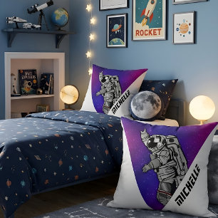 Modern Astronaut Purple Galaxy Space Custom Name Cushion