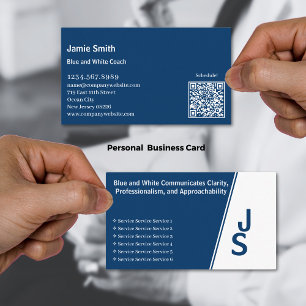Modern Asymmetric Initials Blue & White Personal Business Card