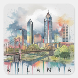 Modern Atlanta Georgia Stylised  Watercolor Square Sticker