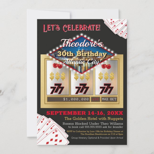 Modern Atlantic City Casino Birthday Invitation (Front)