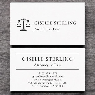 Modern Attorney at Law Elegant White Black Business Card