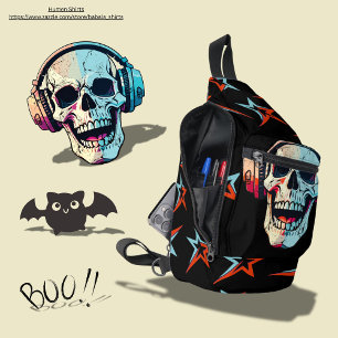 Modern attractive skull colorful stars Black Sling Bag