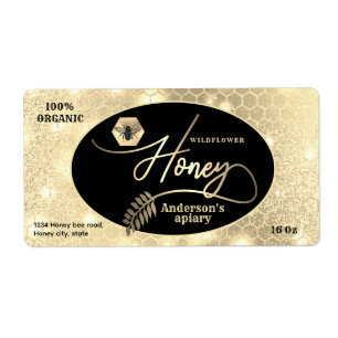 Modern attractive sparkle gold bee script honey
