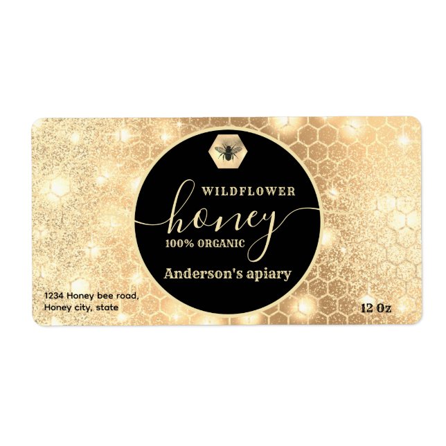 Modern attractive sparkle gold bee script honey (Front)