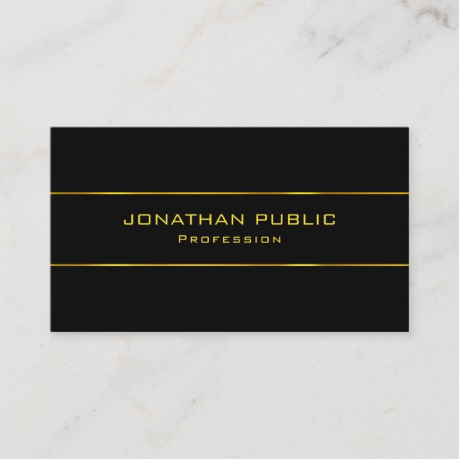 Modern Attractive Top Template Elegant Black Gold Business Card (Front)