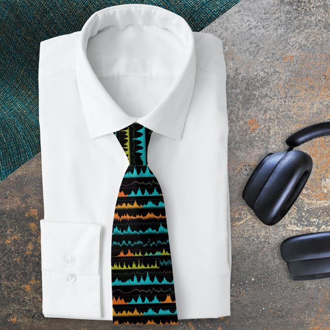 Modern Audio Cool Sound Waves Tie (A stylish tie patterned with a colorful sound wave effect. Ideal for sound engineers and musicians)
