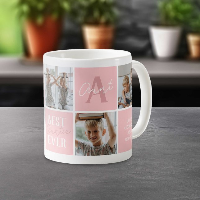 Modern Aunt Auntie Photo Collage Pink Coffee Mug (Creator Uploaded)