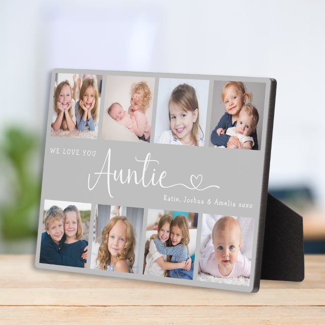 Modern Auntie Photo Collage Heart Script Plaque (Creator Uploaded)