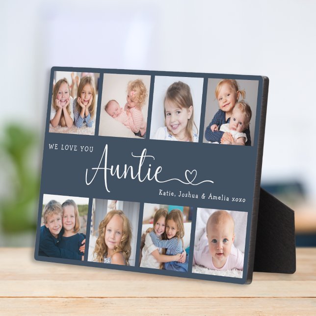 Modern Auntie Photo Collage Heart Script Plaque (Creator Uploaded)