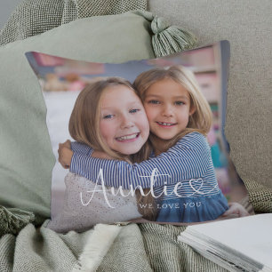 Modern Auntie We Love You Cute Heart 2 Photo Cushion