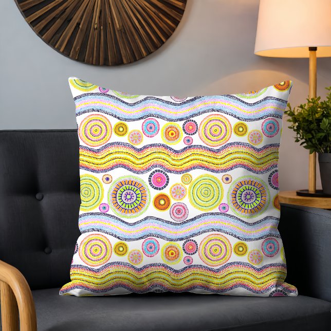Modern Australian Watercolor Tribal Pattern Yellow Cushion (Creator Uploaded)