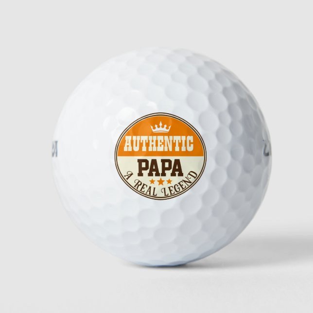 Modern Authentic Papa Black And Orange Text Golf Balls (Front)