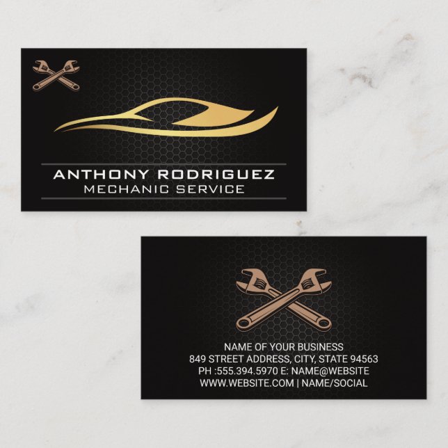 Modern Auto Logo | Carbon Fibre | Wrenches Business Card (Front/Back)