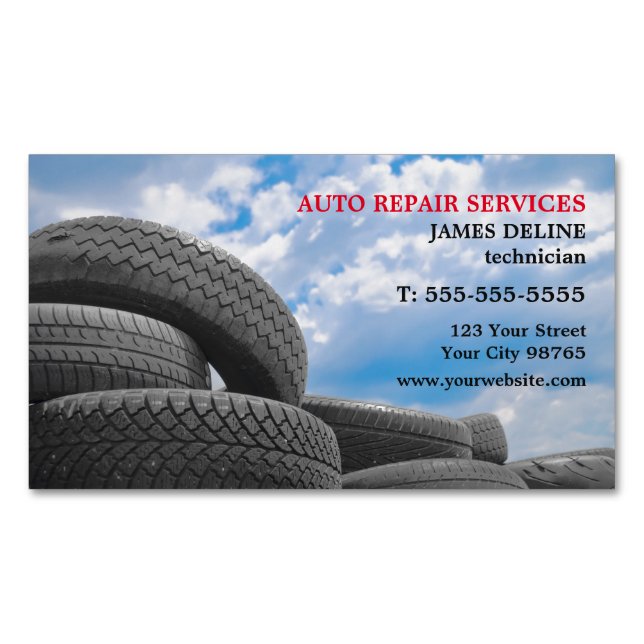 Modern Auto Repair Services Magnetic Business Card (Front)