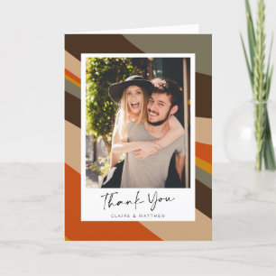 Modern Autumn Abstract Earthy Stripes Couple Photo Thank You Card