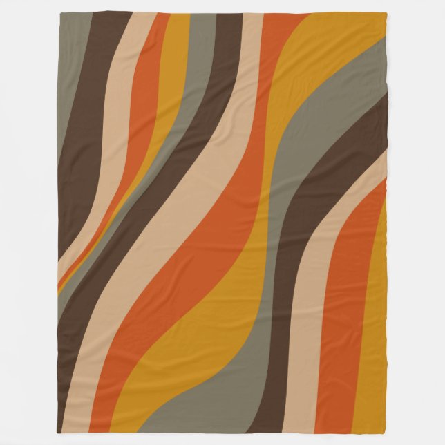 Modern Autumn Abstract Wavy Lines in Earth Tones  Fleece Blanket (Front)