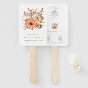 Modern Autumn Brown Cream Florals Program Hand Fan