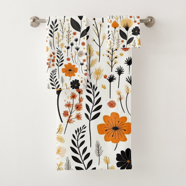 Modern Autumn Fall Boho Botanical Floral  Bath Towel Set (Insitu)
