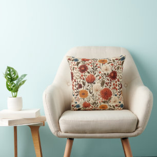 Modern Autumn Fall Botanical Floral  Cushion