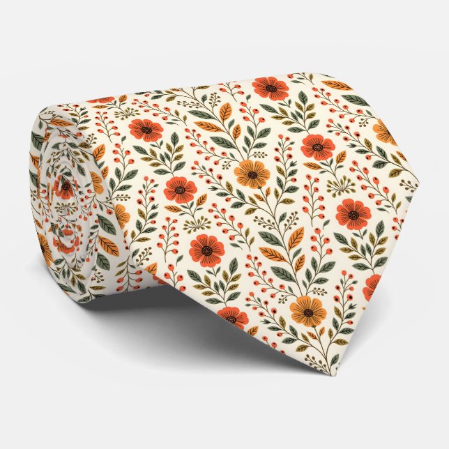 Modern Autumn Fall Botanical Floral Earthy Tones  Tie (Rolled)