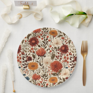 Modern Autumn Fall Botanical Floral  Paper Plate