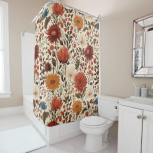 Modern Autumn Fall Botanical Floral  Shower Curtain