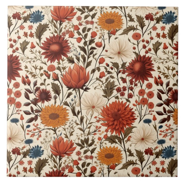 Modern Autumn Fall Botanical Floral  Tile (Front)